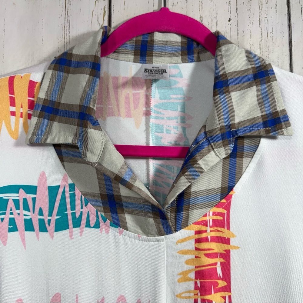Stranger Things Plaid Shirt Mini Dress Multicolor Long Sleeve Netflix Eleven - Picture 2 of 14